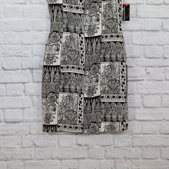 NWT! Sandra King Black White Silk Floral Paisley Square Neck Short Dress Size 6 - Picture 3 of 8